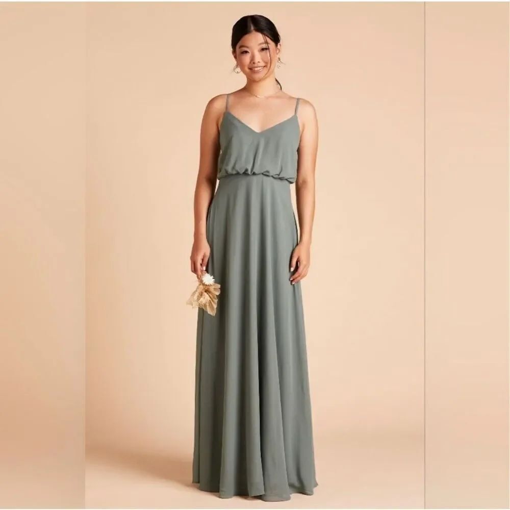 Birdy Grey Gwennie Chiffon Gown Dress Pockets in Sea Glass Sz S EUC